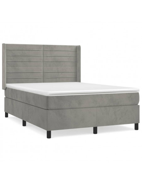 Giroletto a Molle con Materasso Grigio Chiaro 140x200cm Velluto