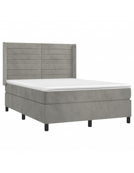 Giroletto a Molle con Materasso Grigio Chiaro 140x200cm Velluto