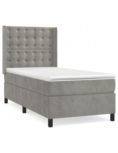 Giroletto a Molle con Materasso Grigio Chiaro 100x200cm Velluto