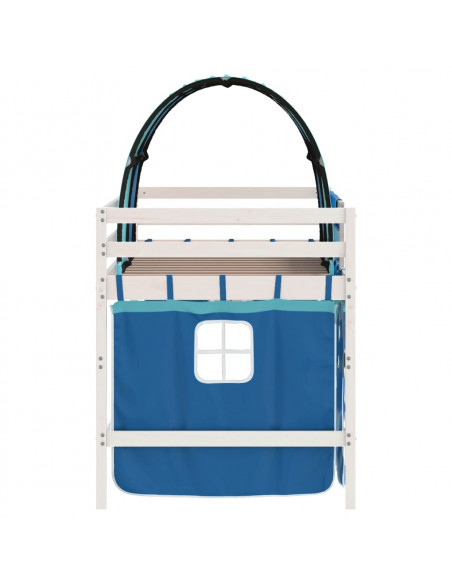 Letto a Soppalco con Tunnel Bambini Blu 90x190cm Massello Pino
