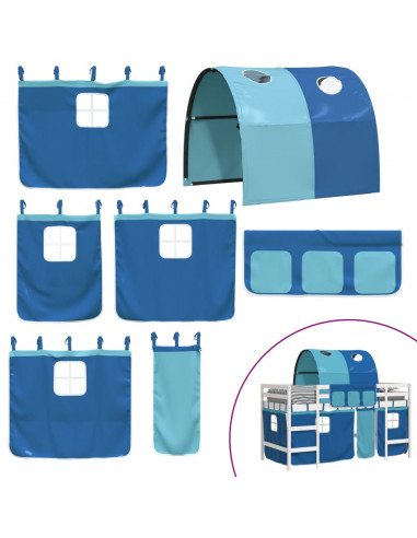 Letto a Soppalco con Tunnel Bambini Blu 90x190cm Massello Pino