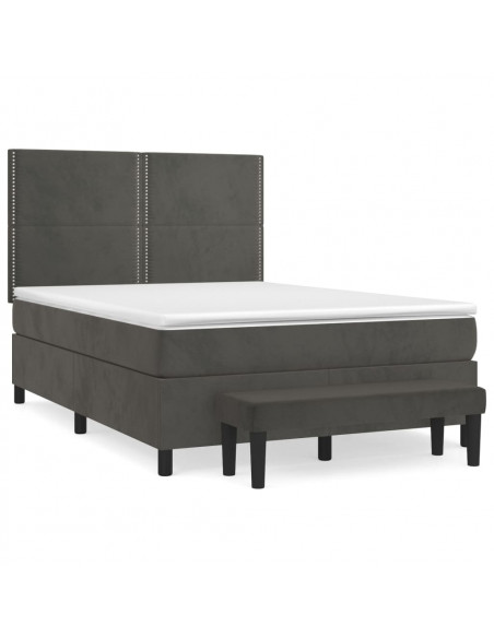 Giroletto a Molle con Materasso Grigio Scuro 140x200 cm Velluto