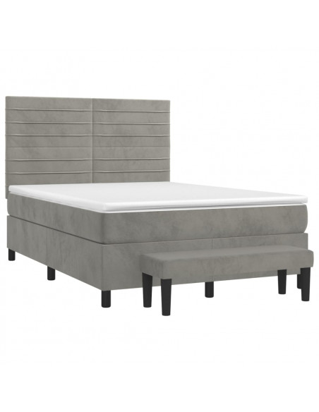 Giroletto a Molle con Materasso Grigio Chiaro 140x190cm Velluto