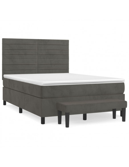 Giroletto a Molle con Materasso Grigio Scuro 140x190 cm Velluto