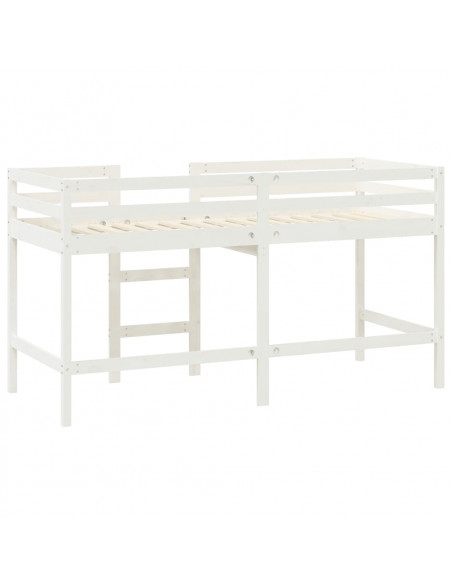 Letto Soppalco con Scala Bambini Bianco 80x200cm Massello Pino