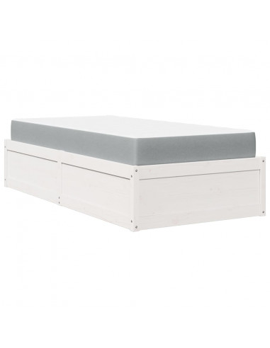 Letto con Materasso Bianco 90x190 cm in Legno Massello di Pino