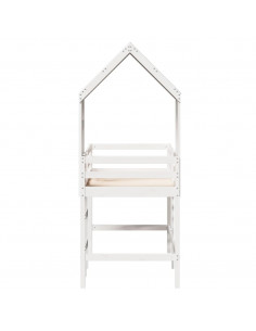 Letto Soppalco con Scala e Tetto Bianco 90x190 cm Massello Pino 2