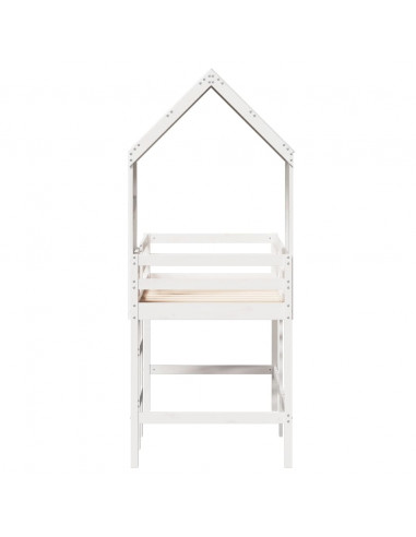 Letto Soppalco con Scala e Tetto Bianco 90x190 cm Massello Pino