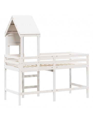 Letto Soppalco con Scala e Tetto Bianco 90x190 cm Massello Pino