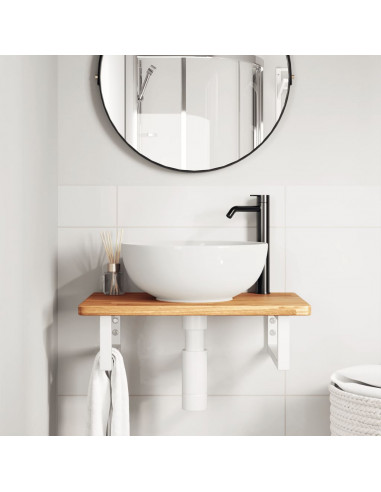 Ripiano a Parete per Lavabo in Acciaio e Massello di Rovere