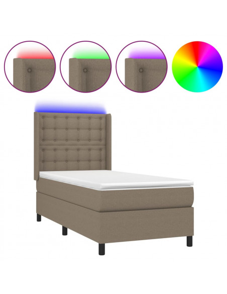 Letto a Molle con Materasso e LED Tortora 90x200 cm in Tessuto