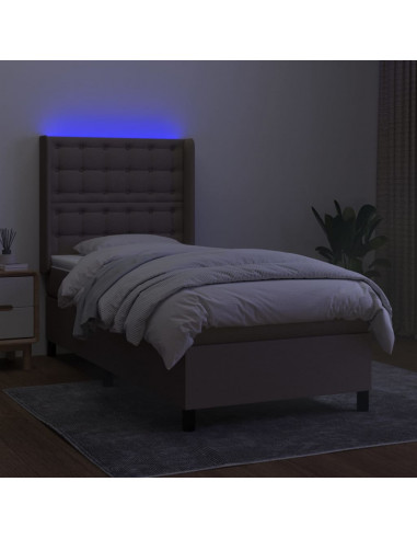 Letto a Molle con Materasso e LED Tortora 90x200 cm in Tessuto