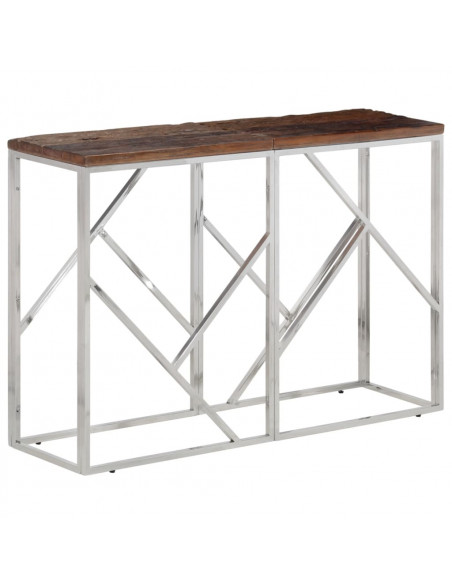 Tavolo Consolle Argento Acciaio Inox e Traverse Legno Massello