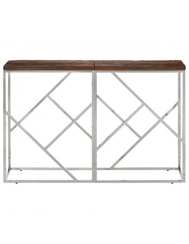 Tavolo Consolle Argento Acciaio Inox e Traverse Legno Massello