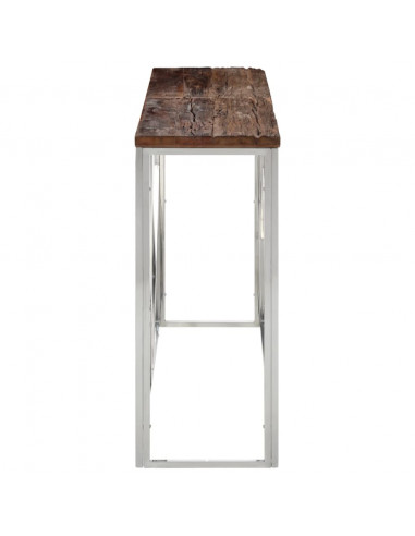 Tavolo Consolle Argento Acciaio Inox e Traverse Legno Massello