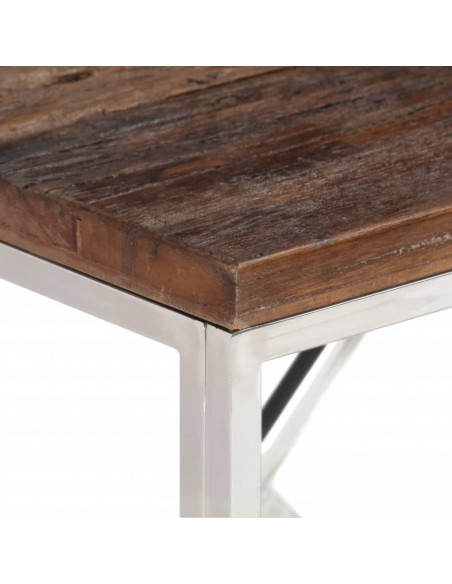 Tavolo Consolle Argento Acciaio Inox e Traverse Legno Massello