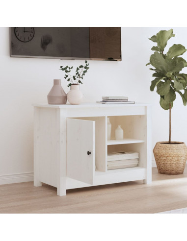 Mobile Porta TV Bianco 70x36,5x52 cm in Legno Massello di Pino