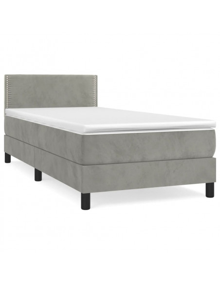 Giroletto a Molle con Materasso Grigio Chiaro 90x200 cm Velluto