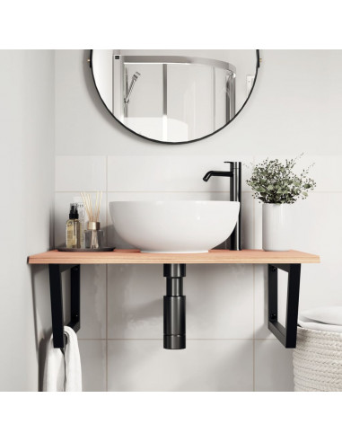 Ripiano a Parete per Lavabo in Acciaio e Massello di Rovere