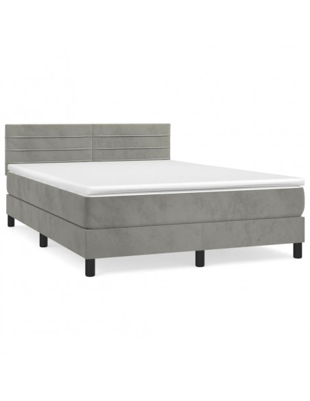 Giroletto a Molle con Materasso Grigio Chiaro 140x190cm Velluto