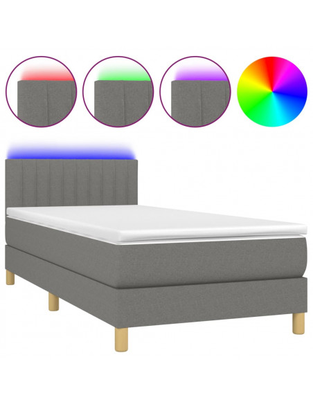 Letto a Molle Materasso e LED Grigio Scuro 80x200 cm in Tessuto