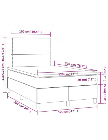 Giroletto a Molle con Materasso Grigio Chiaro 120x200cm Tessuto