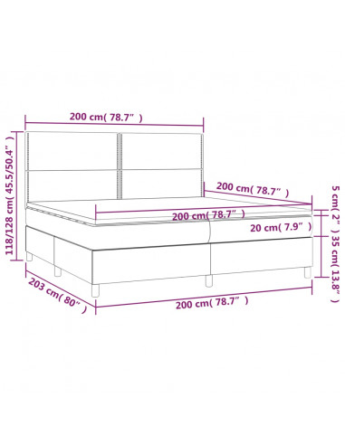 Giroletto a Molle con Materasso Grigio Scuro 200x200 cm Tessuto