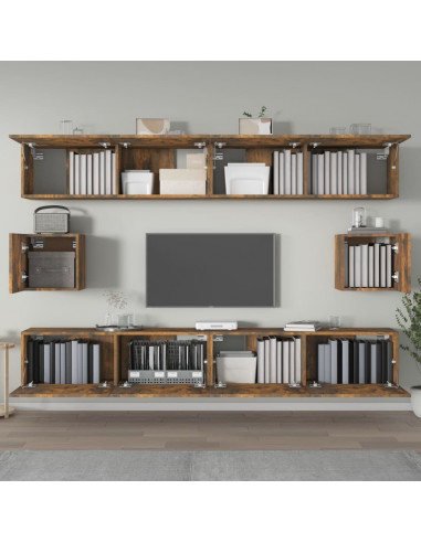 Set di Mobili Porta TV 6 pz Rovere Fumo in Legno Multistrato