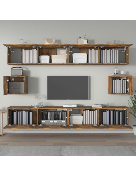 Set di Mobili Porta TV 6 pz Rovere Fumo in Legno Multistrato