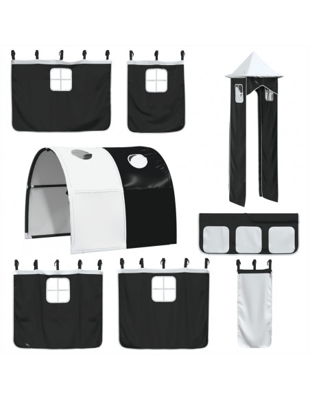 Letto a Soppalco con Torre Bambini Bianco e Nero 90x190cm Pino