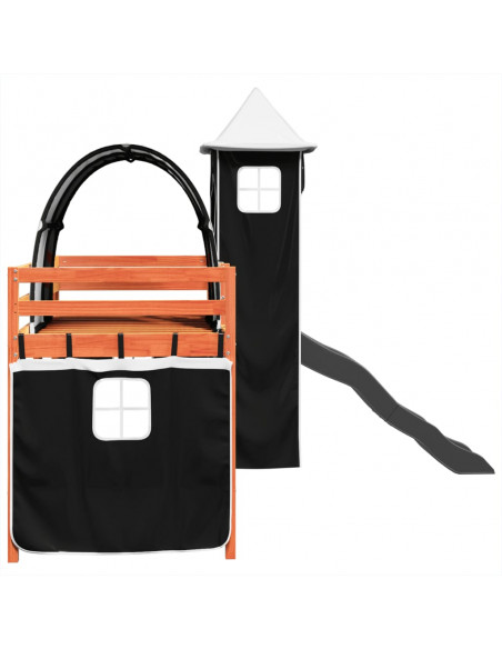 Letto a Soppalco con Torre Bambini Bianco e Nero 90x190cm Pino