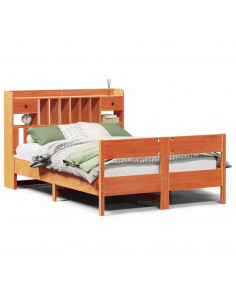 Letto Libreria senza Materasso Marrone Cera 135x190 cm in Pino 2