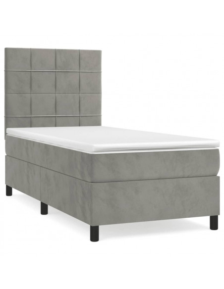 Giroletto a Molle con Materasso Grigio Chiaro 90x200 cm Velluto