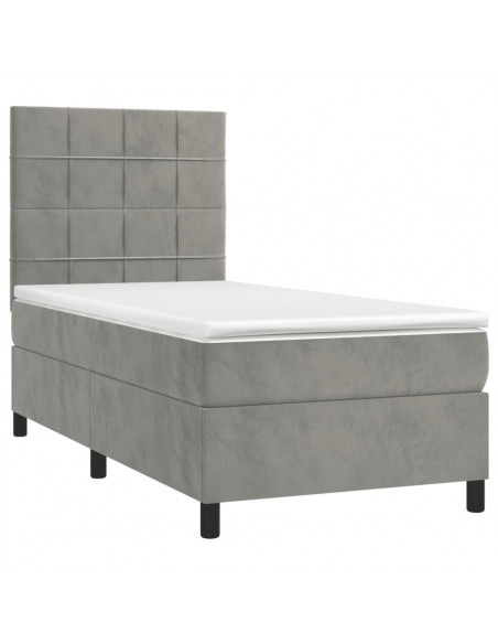 Giroletto a Molle con Materasso Grigio Chiaro 90x200 cm Velluto
