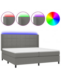 Letto a Molle Materasso e LED Grigio Scuro 200x200cm in Tessuto 2