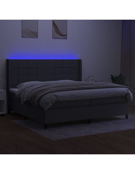 Letto a Molle Materasso e LED Grigio Scuro 200x200cm in Tessuto