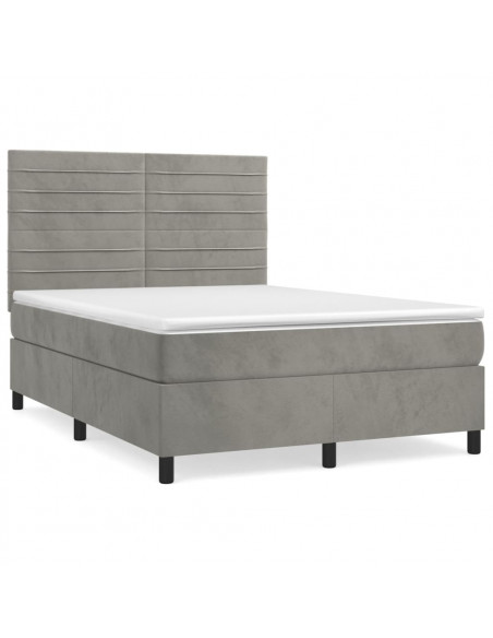 Giroletto a Molle con Materasso Grigio Chiaro 140x200cm Velluto