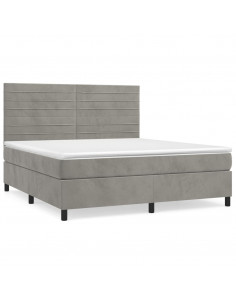 Giroletto a Molle con Materasso Grigio Chiaro 160x200cm Velluto 2