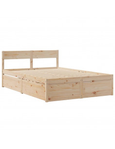 Letto con Cassetti e Materasso 120x200 cm Legno Massello Pino 2