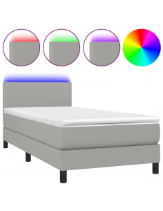 Letto a Molle Materasso e LED Grigio Chiaro 80x200 cm Tessuto 2