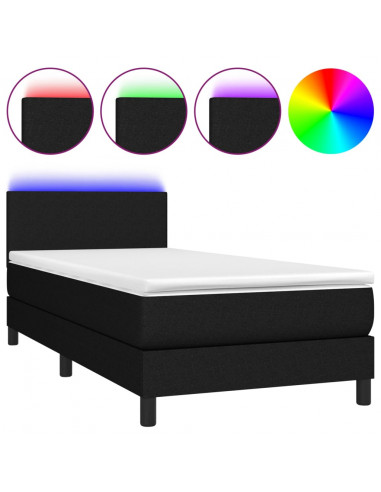 Letto a Molle con Materasso e LED Nero 100x200 cm in Tessuto
