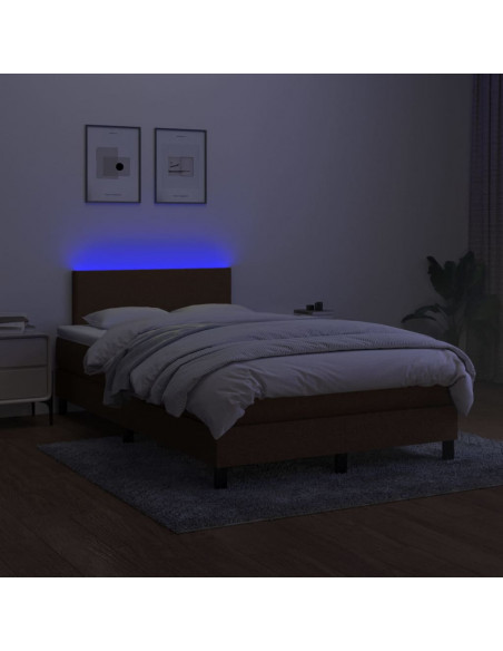 Letto a Molle Materasso e LED Marrone Scuro 120x200 cm Tessuto