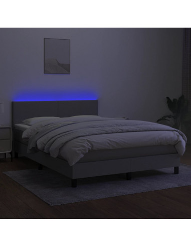 Letto a Molle Materasso e LED Grigio Chiaro 140x190 cm Tessuto