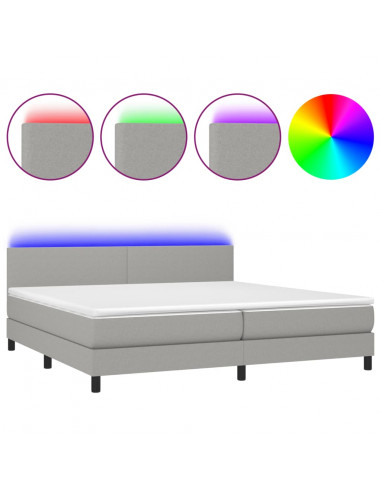 Letto a Molle Materasso e LED Grigio Chiaro 200x200 cm Tessuto