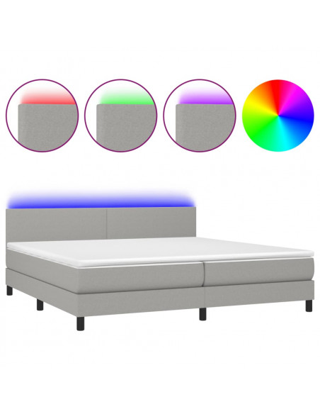 Letto a Molle Materasso e LED Grigio Chiaro 200x200 cm Tessuto