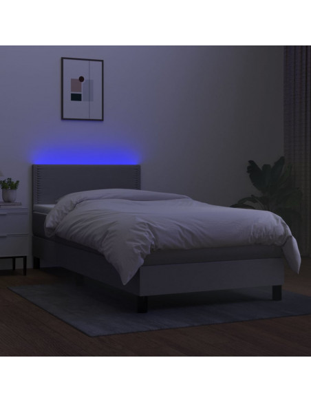Letto a Molle Materasso e LED Grigio Chiaro 90x200 cm Tessuto