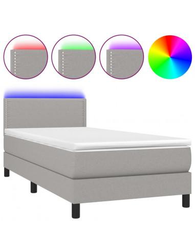 Letto a Molle Materasso e LED Grigio Chiaro 100x200 cm Tessuto