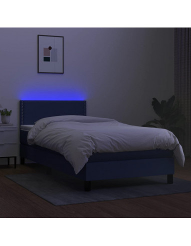 Letto a Molle con Materasso e LED Blu 100x200cm in Tessuto