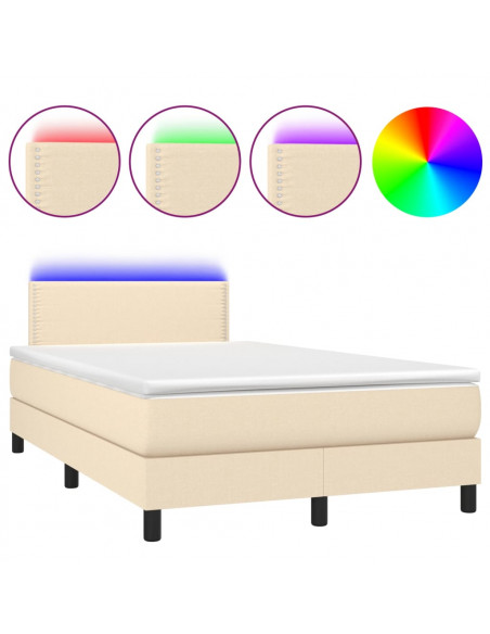 Letto a Molle con Materasso e LED Crema 120x200cm in Tessuto