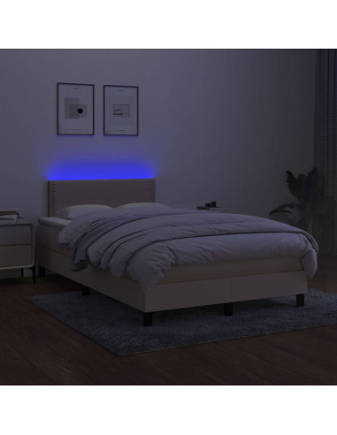 Letto a Molle con Materasso e LED Crema 120x200cm in Tessuto